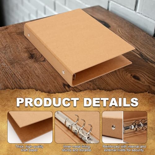 AIDUCHO 2 Stück Ringbuch A5 Nachfüllbar Kraftpapier, A5 Ordner 6 Loch, 17,5 x 23,5cm Ringordner zum Hinzufügen Broschüren-Cover, Papiere Lose Blätter und Notizbuch, für Schule Büro Schreibwarenbedarf