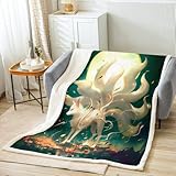 Manta japonesa de zorro Ukiyoe, manta de forro polar con diseño de galaxia y galaxia, decoración de habitación de niños y niñas, hojas de otoño, manta de sherpa romántica retro, para silla/sofá, 50 x