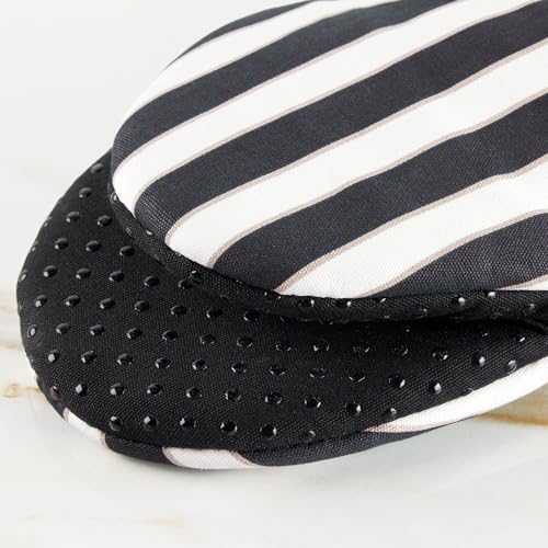 Image of kate spade new york Botanical Stripe Mini Oven Mitt 2-Pack Set, 5.5 inch x 8 inch, Black /Beige