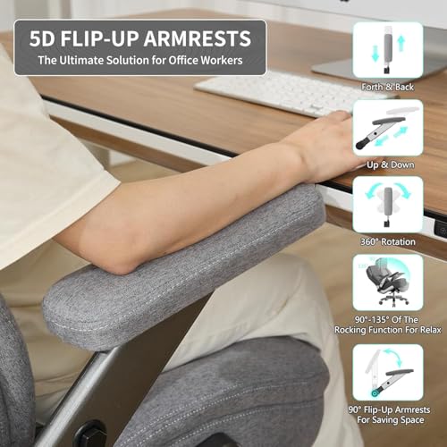 Image of Big and Tall Office Chair, 600lbs Heavy Duty Desk Chair with 5D Arms, Adjustable Lumbar Support & Height, Tilt Function, Fabric High Back Ergonomic Executive Computer Chair with 3'' Casters