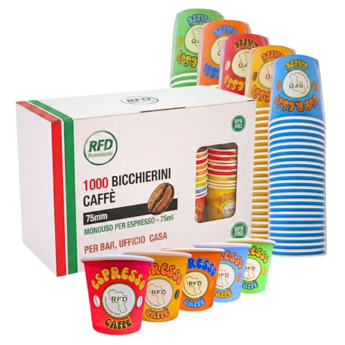 RFD 1000 Bicchieri di Carta Caffe 75 ml - Maxi Scorta Tazzine Monouso bicchierini caffè Anti-Perdita – Ideali per Espresso, Ufficio e Bar – Biocompostabili Made in Italy