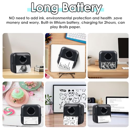 GuKKK Mini Drucker, Mobiler Fotodrucker, Tragbarer, Wireless Thermodrucker, mit 13 Rollen Druckerpapie und 5 Buntstifte, für Lernhilfe,Lernnotizen,Journal,Notizen,Liste