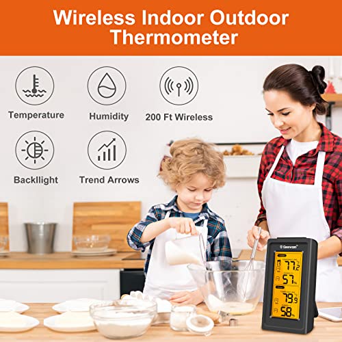 Geevon Indoor Outdoor Thermometer Wireless Digital Thermometer Temperature With Lcd Backlight Can Receive Signals From 3 Transmitters,200Ft/60M Range #TOP4