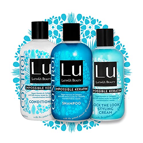 Latinus Beauty Control Collection, Impossible Keratin Anti-Frizz Shampoo (12 Oz) + Conditioner (12 Oz) + Styling Cream (8 Oz) For Curly, Hard To Manage Hair #TOP2
