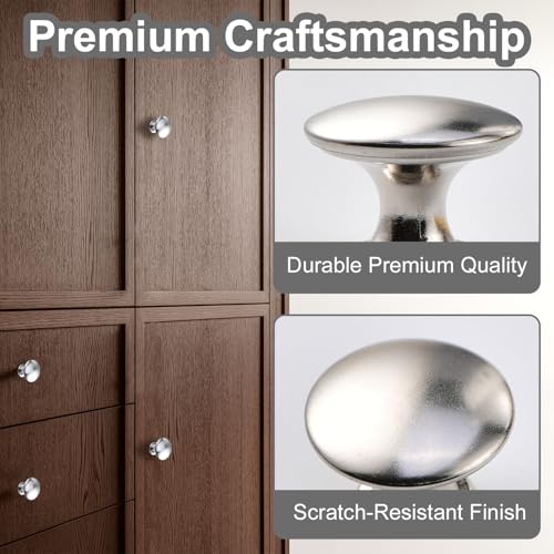 Onperpoe 4 Silver Cabinet Door Handles with Screws, Cupboard Door Knobs Polished Chrome Round Mushroom Light Pull Handles, 30mm Modern Hardware Door Knobs for Cupboards, Drawers and Wardrobes - Image 2