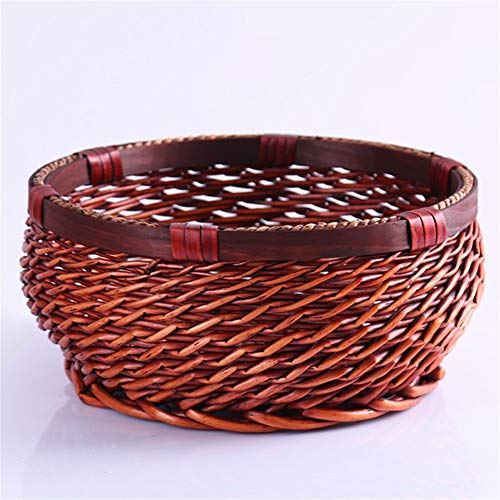 XIanglan-bread fruit basket,Wicker Weaving Round Bread Basket, Kitchen Food Picnic Bread Sundry Home Rattan Organizer, For travel and home (Color : Dark brown, Size : 20x10)