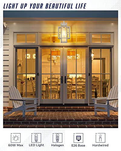 Osimir White Outdoor Pendant Light, Waterproof Aluminum Outdoor Hanging Light Fixture, 14" Gazebo Chandelier For House In Sand White Finish With Bubble Glass, Os-3001 #TOP1