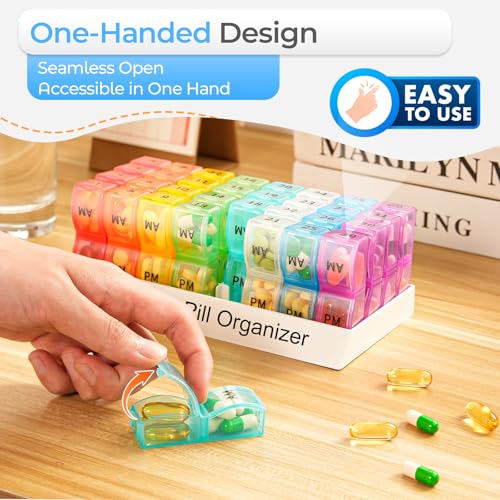 Image of Monthly Pill Organizer 2 Times a Day, one Month Pill Box AM PM, 30 Day Pill Case Small Compartments to Hold Vitamin and Travel Medicine Organizer, 31 Day Pill Organizer, 4 Week Pill Cases | Ultra-Compact, Pocket-Sized, Ultra-Light, Featherweight, Monthly Tracking, Daily Dose, Detachable Lid, Easy-Clean, BPA-Free