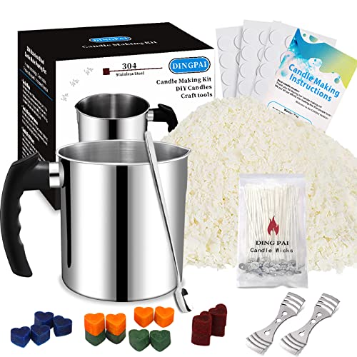 Dingpai Candle Making Supplies, Complete Soy Candle Making Set Including Candle Make Pouring Pot, Candle Wicks, Wicks Sticker, 3-Hole Candle Wicks Holder, Natural Soy Wax And Spoon #TOP3