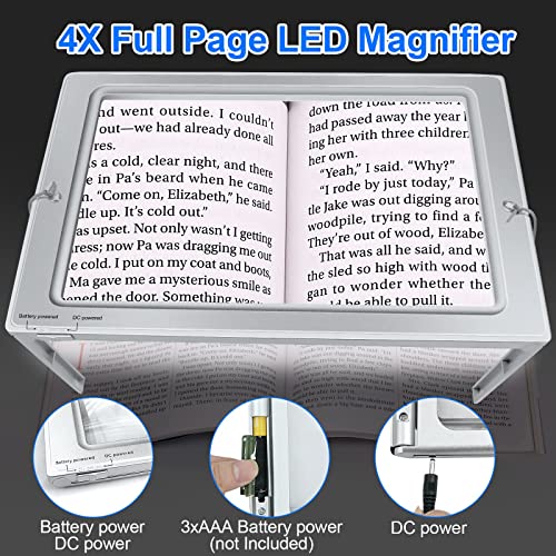 Upgrade Acrylic Hands-Free Magnifying Glass - Juoifip Large Lens Magnifier Full Page Rectangular 4X Magnifier 50 Led Lighted Illuminated Foldable Desktop Portable For Elder With 2 Power Supply Modes #TOP2