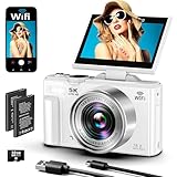 Câmera digital, vídeo de 5k, câmera de 75 megapixels, transmissão Wi-Fi, foco automático, tela giratória de 180 graus, zoom digital de 18x, cartão SD de 32G,câmera compacta,vlog,fotográfica Branco
