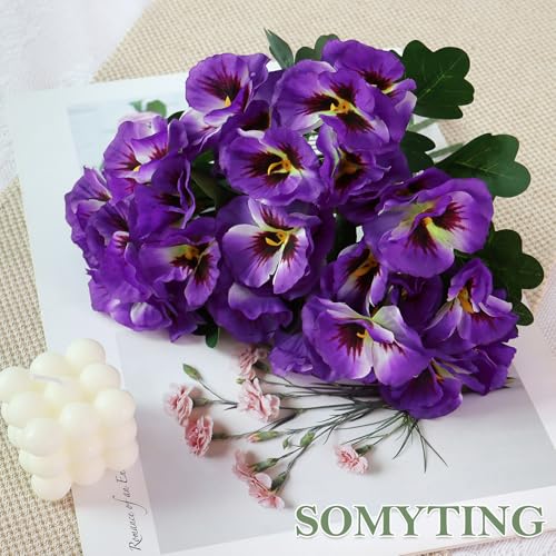 Artificial Pansies Flowers Outdoor 10 Bundles Artificial Flowers Bulk Faux Flowers UV Resistant Fake Silk Flowers for Front Porch Window Box Hanging Planter Decoration (Purple, 10P image 5