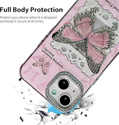 Image of mobistyle Designed for iPhone 15 Cover | Glitter Diamand Butterfly Sparkle Design | iPhone 15 Back Cover Case for Girl & Women (Soft Pink)