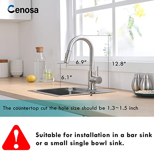 Cenosa Modern Bar Sink Faucet For Kitchen Sink Single Handle With Pull Out Sprayer Hot And Cold Prep Sink Faucet Brushed Nickel thumb #1