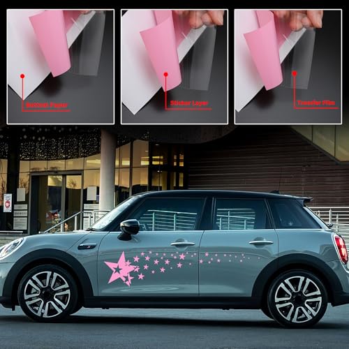 Image of TOMALL 1 Pair 62.6'' Stars Graphics Vinyl Decals for Car Body Door Sides Universal Waterproof Stars Stickers Decoration for Vehicles SUV Truck Off-Road Home Wall (Pink)