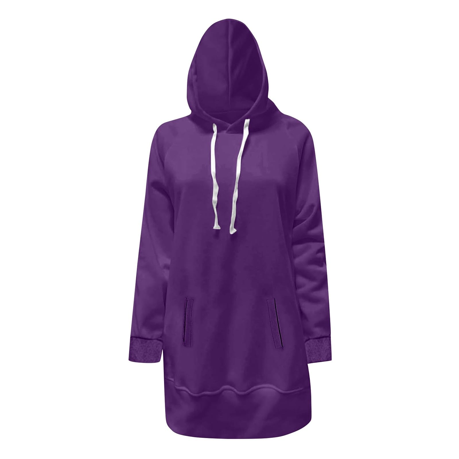 Generico Tunica da Donna Manica Lunga - con Cappuccio da Donna in Pile | Oversize Hoodie Tinta Unita Moda Casual Tasche Casa Abbigliamento Termica Autunno Eleganti Invernale Outdoor