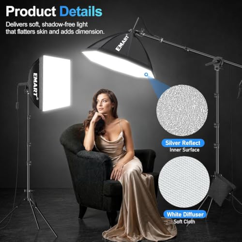 Image of EMART Softbox Photography Lighting Kit, 50W LED 2PCS Soft Box with Boom Arm