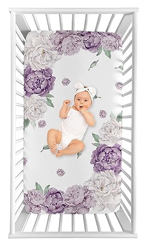 Image of Sweet Jojo Designs Fitted Baby Crib Sheets (Boho Purple Floral) for Girls, Infant Nursery, Toddler Room - Standard Size (Photo Op, Lavender, Bohemian, Vintage, Watercolor, Shabby Chic, Farmhouse)