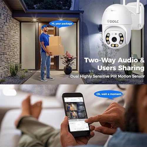 Image of DDLC 5MP Outdoor WiFi PTZ Security Camera | 360 Rotation | Color Night Vision | Motion Detection | Two Way Audio | Wireless CCTV Camera for Home | Mobile App V380 Pro (PTZ Camera)