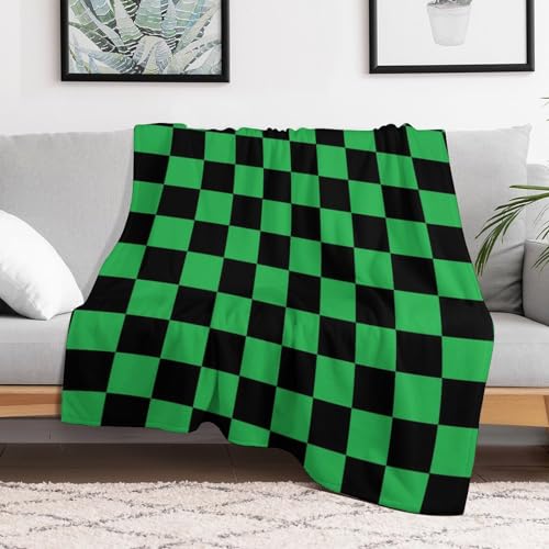 Plaid lavable vert et noir anti-froid pour canapé et lit, couverture douce