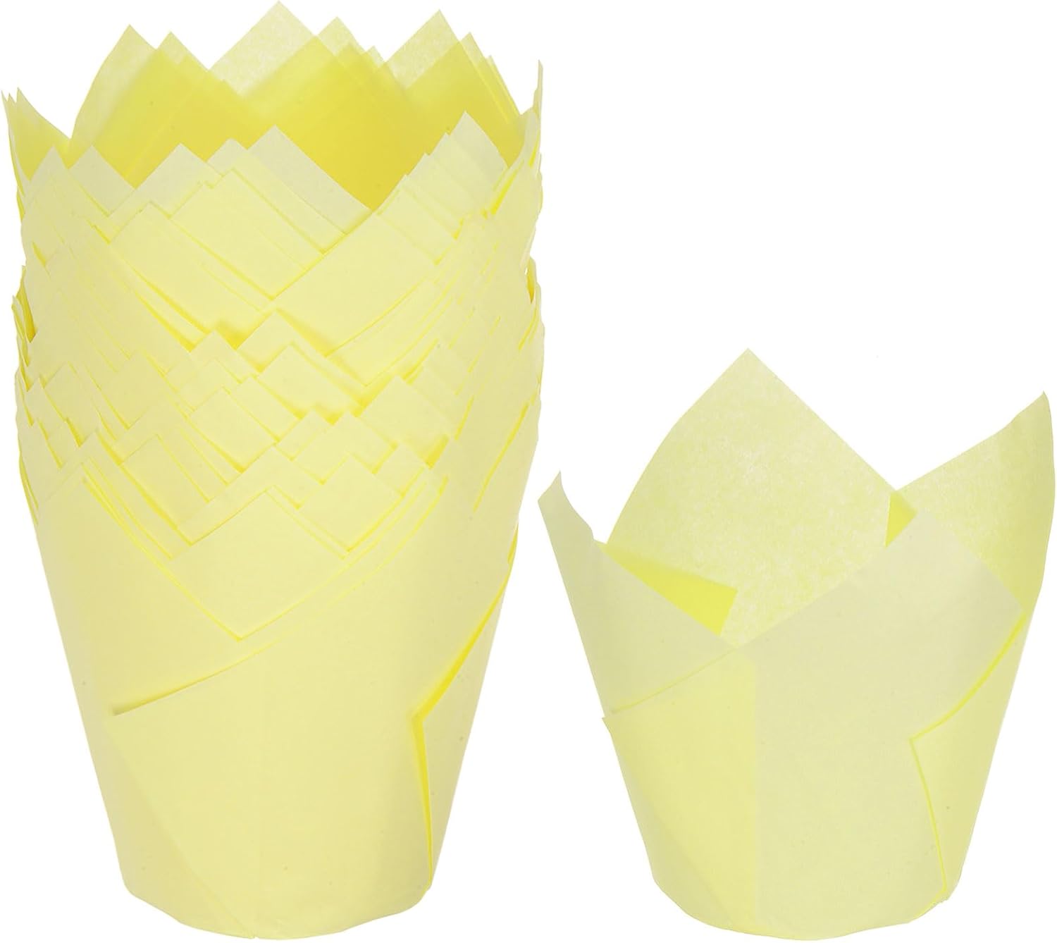 HARFINGTON 50pcs Tulip Cupcake Liners Greaseproof Baking Cups Paper Cupcake Wrappers Holders for Parties Weddings Birthdays, Light Yellow