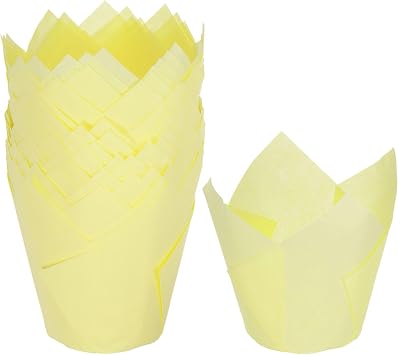 HARFINGTON 50pcs Tulip Cupcake Liners Greaseproof Baking Cups Paper Cupcake Wrappers Holders for Parties Weddings Birthdays, Light Yellow