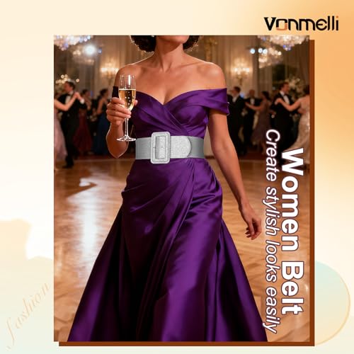 Image of VONMELLI Stretchy Wide Women Belts Elastic Vintage Belts for Women Fashion Ladies Waist Belt for Dress