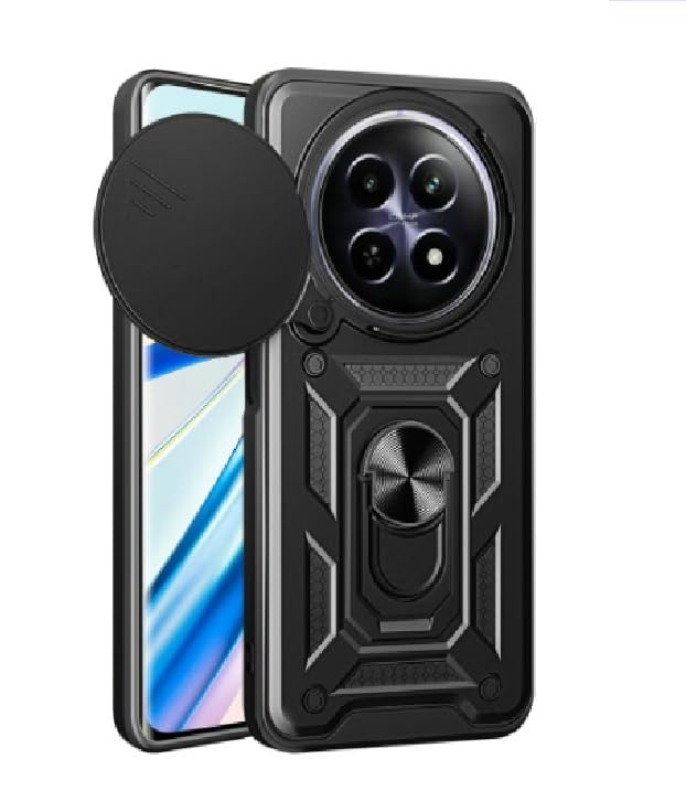 Robotic Sliding Camera Window Shock Proof Thunder Case, Dual Layer Hybrid Shockproof Back Cover Case with Kickstand for Huawei Nova Y91 - Black