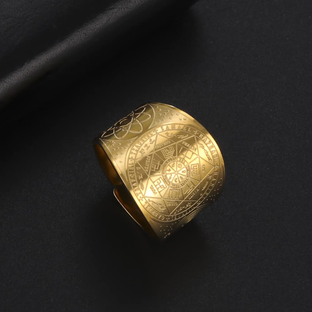 LIKGREAT Sigillo dei 7 Arcangeli Anello Metatron Cubo Anelli Sigillo di Lilith Simbolo Talismano Amuleto Anelli Religiosi Gioielli in Acciaio Inox Regali per Uomini Donne