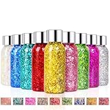 9Pcs Glitzer Gesicht, Mermaid Sequins Chunky Glitter Liquid Gel Gesicht, Festival Body Glitter Gel für Haare Nägel Face Make Up, Long-Lasting Glitzer Schminke Glitzersteine for Festival Masquerade