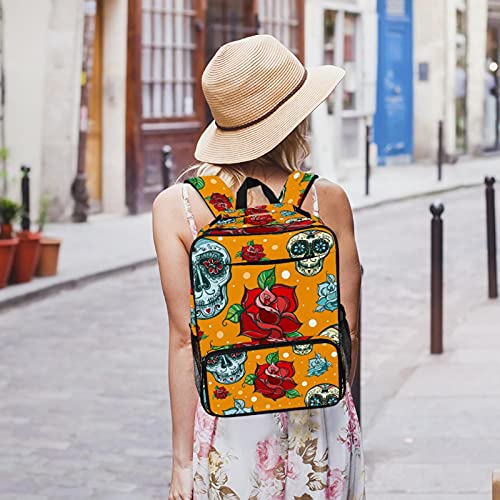 Sac à dos décontracté imprimé tête de mort colorée avec compartiment PC rembourré - 7
