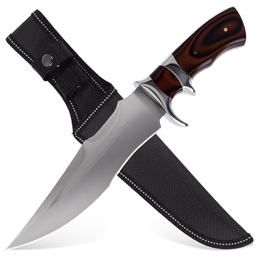 GER-SABER Outdoormesser 31cm – Clip-Point/Trailing-Point Klinge mit S-Schliff und primitiver Rückenoptik, Doppelter Handschutz aus Edelstahl mit Fingerkerbe, Padauk-Griff, Robuster Outdoor Klassiker