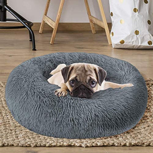 MFOX-Calming-Dog-Bed-Cat-Bed-Donut-Faux-Fur-Donut-Cuddler-Washable-Self-Warming-Pet-Bed-Large-Round-Plush-Dog-Bed-for-Small-MediumLarge-Dogs60cm80cm90cm110cm-L