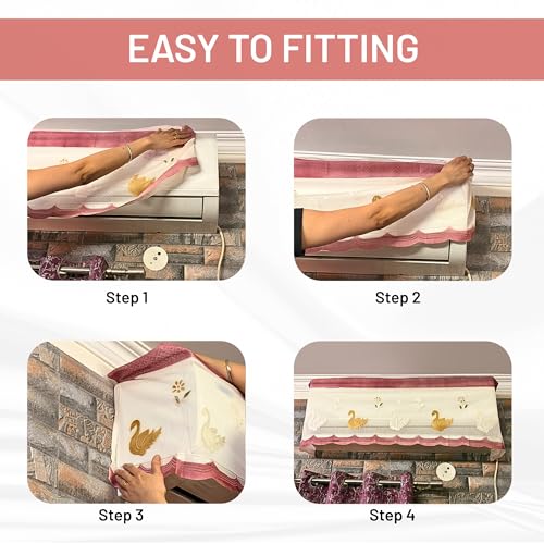 Image of Cotton Net Split AC Cover Indoor Unit for 1.5 Ton Capacity AC, Premium Work Indoor AC Dust Protection Cover Designer Summer Ac Cover for 1.5 Ton Ac (38 X 15.35 X 7.8 inch, Peach)