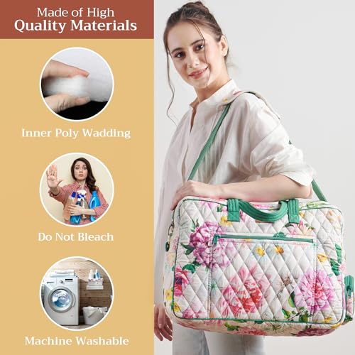 Maison d' Hermine Weekender Bags for Women Cotton Quilted Duffel Overnight Luggage Weekend Bag for Men Gym Sports Gifts Travel Business Travellers Family Trip (Pivoine)3