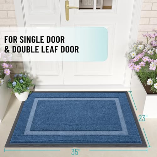 Image of OLANLY Front Door Mat Indoor Outdoor Entrance, Waterproof All-Season, All-Weather Doormat, Sturdy Natural Rubber, Fade Resistant, Low Profile, Easy Clean Patio Porch Entryway Mat, 35x23, Light Blue