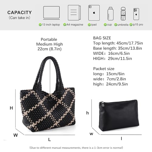 Image of Woven Tote Bag Womens Purse Vegan Leather Shoulder Handbags Fashion Summer Beach Tote Bags Large Travel Totes
