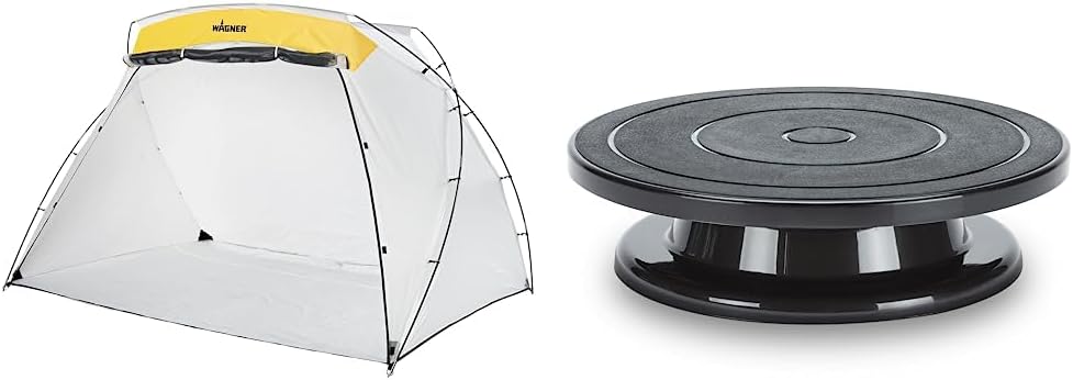 Wagner Spraytech C900038.M رفوف بخاخ كبيرة ، أبيض ، أصفر و C900086.M TurnTable لرش الطلاء 11 بوصة منصة مستديرة لعقد مشاريع الرش ، دوران سلس