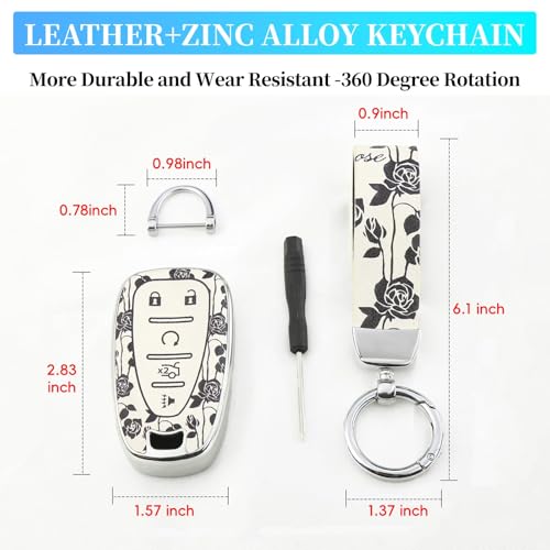 EnerCharge TPU and Leather Key Fob Cover , Car Accessories, for Malibu Cruze Traverse Spark Sonic Encore Trax Suburban Yukon Denali 5-Buttons (White Rose) by EnerCharge - Image 7