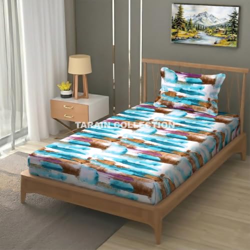 Image of Single Flat Bedsheet 60 x 90 Inch with 1 Pillow Cover, Cotton Blend Soft Breathable Bed Sheet Set for Single Bed, Lightweight Comfortable Bedding for Home Guest Room Daily Use