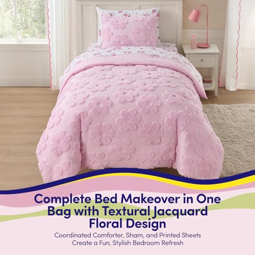 Image of Kids Twin Size Bed in a Bag Tufted Comforter & Sheet Set - Complete Bedding Set with Corner Strap Fitted Sheet, Ultra Soft Lightweight All Season Comforter, Girls Bedroom, Dorm, Guest Room