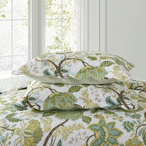 NEWLAKE Cotton Bedspread Quilt Sets - Reversible Patchwork Coverlet Set, Floral Vine Pattern, Queen Size