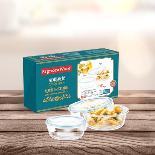 Image of Signoraware Lock N Store Square Glass Container Set| Microwave Safe| Easy Locking Clips| Airtight & Leakproof| Ideal for Office, Travelling & Outdoors (520ml + 320ml| Set of 2| Clear)