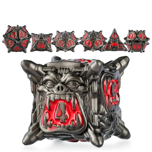 Surpass DND dice Metal dice Set for Dungeons & Dragons Black dice Set Metal Big Mouth Monster dice (Black-red) by Surpass - Used condition - US$10.37