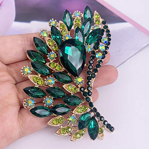 Image of SELOVO Rhinestone Crystal Big Large Brooch Pin Jewerly Accessory Gold Tone