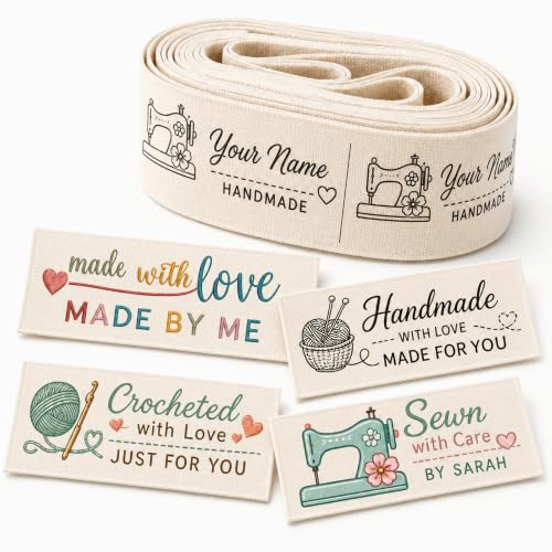 Custom Cotton Labels for Handmade Items Personalized Sewing Labels with Logo or Text Custom Clothing Tags for Clothes Quilts Crochet Knitting and Small Business Crafts (style1)