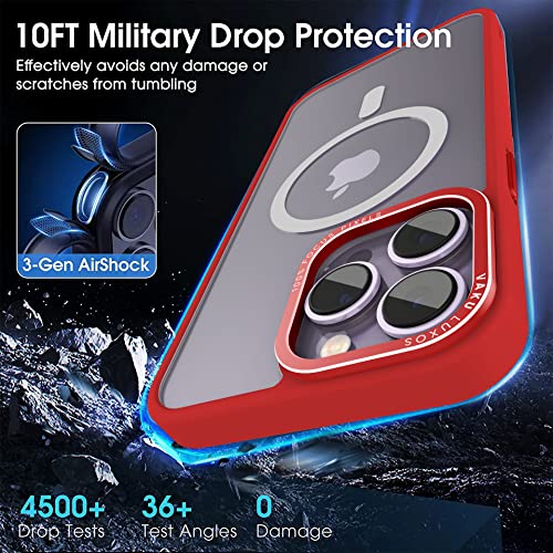 Image of Vaku Luxos Trans Armor MagPro for iPhone 14 Pro Case Cover, 6 Feet Drop, Metal Ring Camera Protection, Shockproof, Scratch Resistant, Slim, Compatible with MagSafe Back Cover - Red