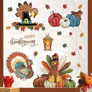 Mfault 81PCS Happy Thanksgiving Turkey Window Clings 4 Sheets, Fall Pumpkin Maple Leaves Stickers Decals Holiday Decorations, Autumn Harvest Season Farmhouse Living Room Home Kitchen Decor Mfault 81PCS Happy Thanksgiving Turkey Window Clings 4 Sheets Fall Pumpkin Maple Leaves Stickers Decals Holiday Decorations Autumn Harvest Season Farmhouse Living Room Home Kitchen Decor