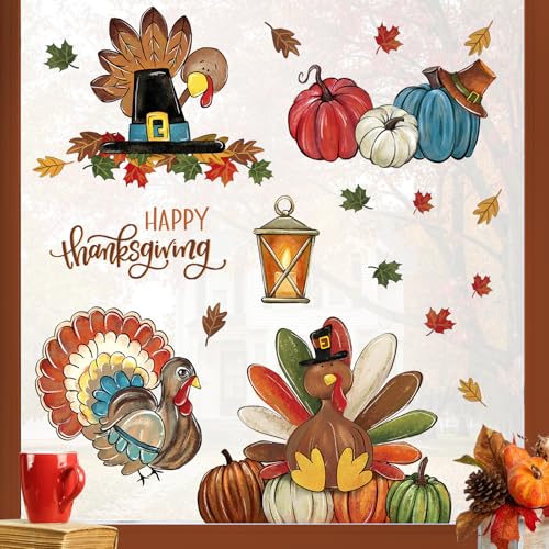 Mfault-81PCS-Happy-Thanksgiving-Turkey-Window-Clings-4-Sheets-Fall-Pumpkin-Maple-Leaves-Stickers-Decals-Holiday-Decorations-Autumn-Harvest-Season-Farmhouse-Living-Room-Home-Kitchen-Decor Mfault 81PCS Happy Thanksgiving Turkey Window Clings 4 Sheets Fall Pumpkin Maple Leaves Stickers Decals Holiday Decorations Autumn Harvest Season Farmhouse Living Room Home Kitchen Decor