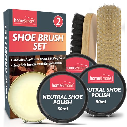 SOL 2pk Shoe Brush Set & 3 Neutral Shoe Polish Leather Boot Polish Kit Includes Soft & Stiff Brushes 3 Wax Tins for Leather Shoe Care Cleaning Conditioning Shine & Scuff Protection